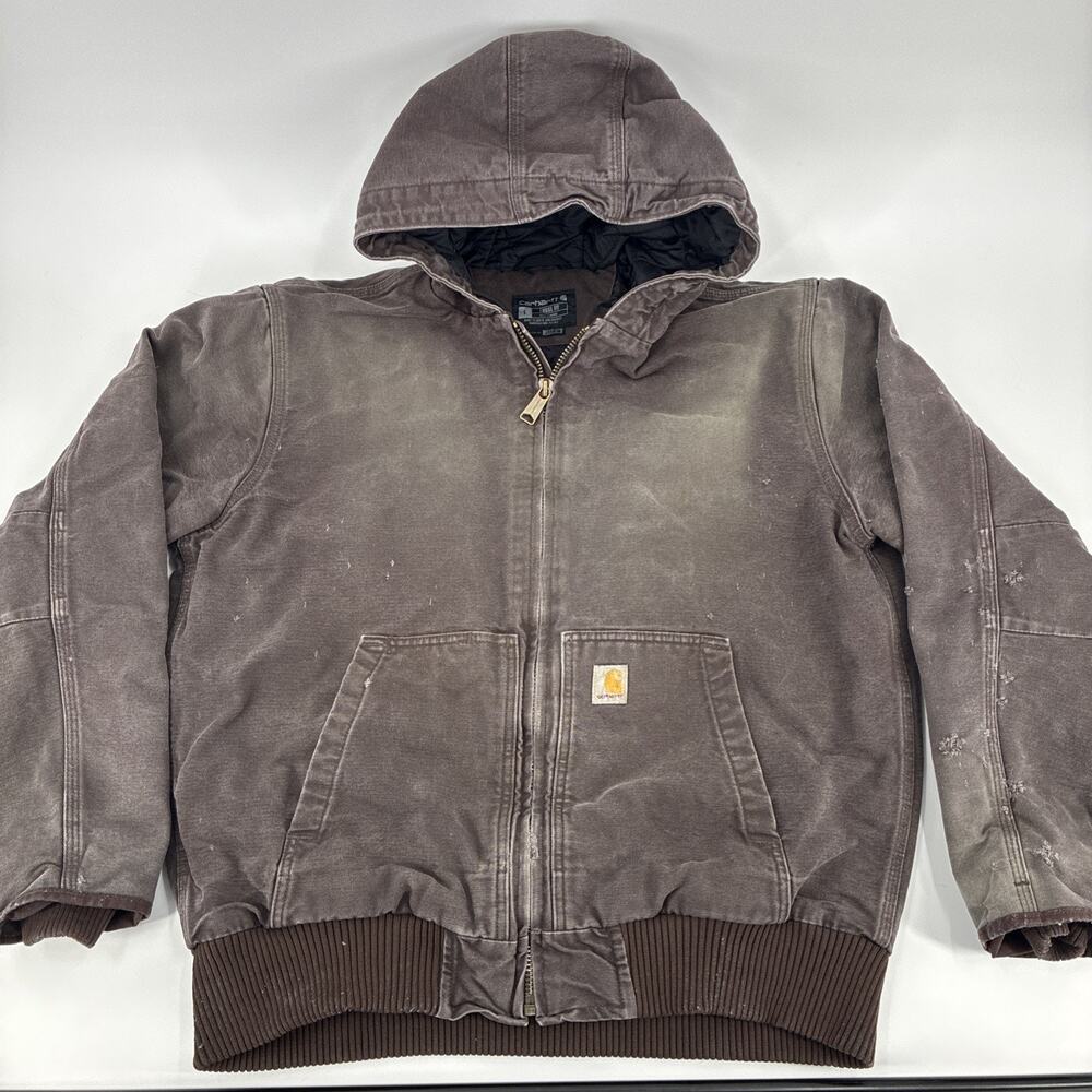 Carhartt J130-M Jacket Men Large Dark Brown Duck Distressed Loose Fit